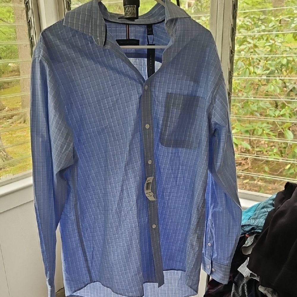 Men's Blue Checkered Shirt Tags Still Attached